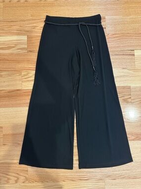Lauren Ralph Lauren Black Wide Leg Jersey Palazzo Rope Belt Pants Sz Medium NWT